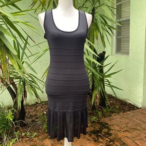 BEBE Black Bandage Dress Mesh Ruffle Hem